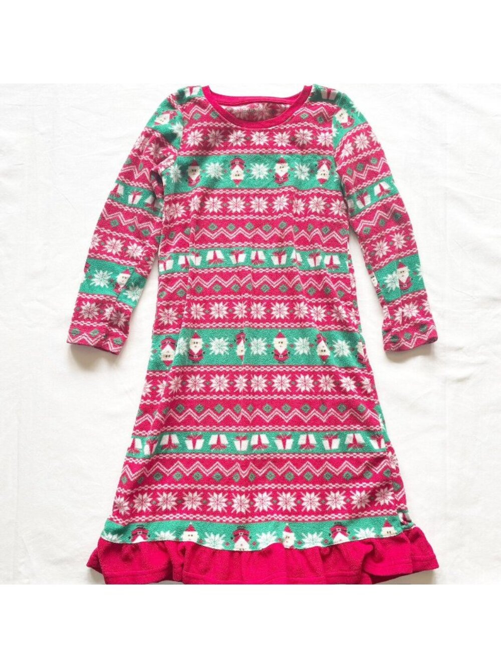Jammies For Your Families Girls Fleece Nightgown Santa Snowflake Print Size 5/6